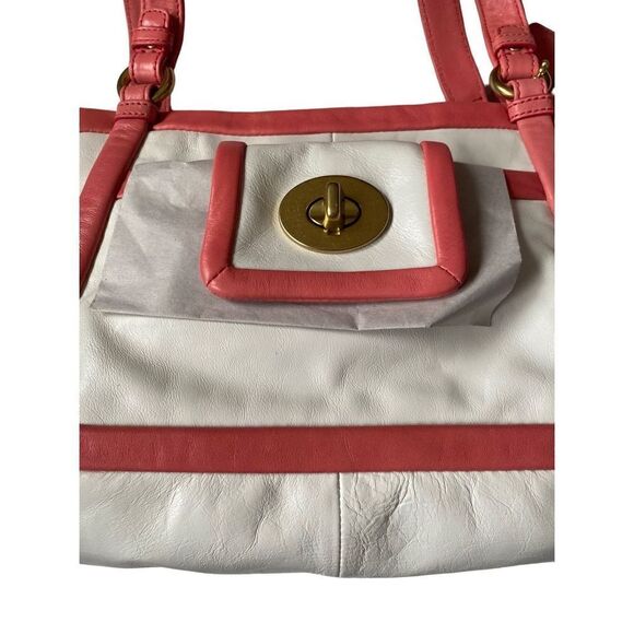 New in box, coach, cricket, leather, white, and coral satchel bag ￼A099813601 - Picture 5 of 14